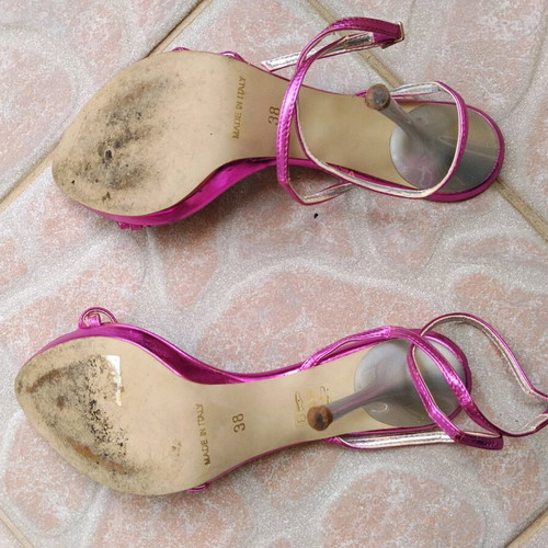 Migato pink leather sandals used, high heel, size 38