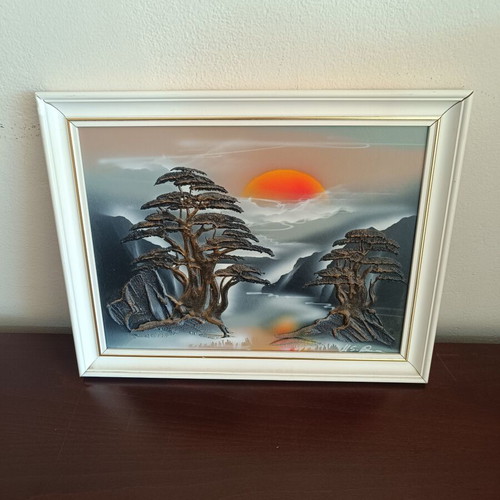 Embossed decorative painting used, 36×46 cm, sunset landscape