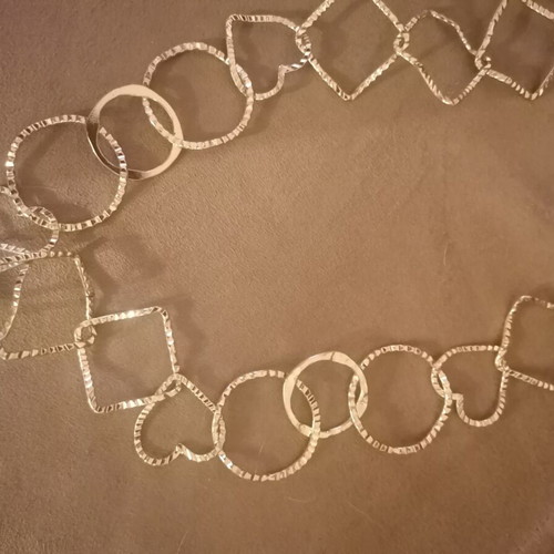 Necklace with circles, squares and hearts, like new