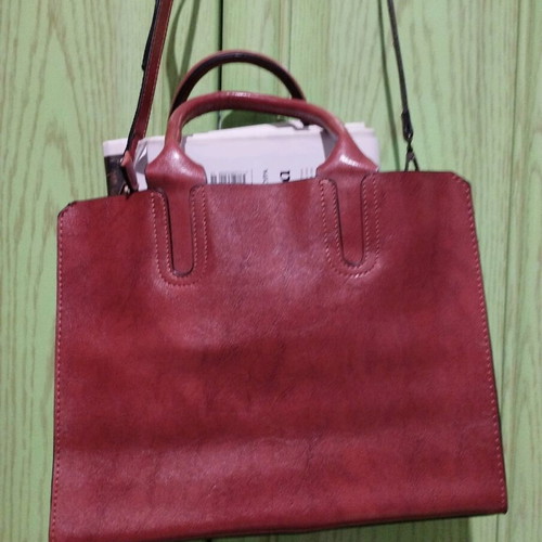 Synthetic leather bag tan brown hand and shoulder new