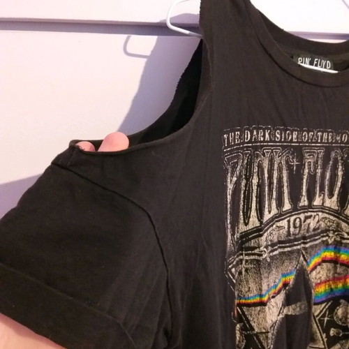 Pink Floyd short-sleeve blouse like new, black with shoulder cutouts