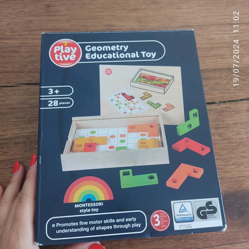 Montessori wooden toy for 3+ years with geometric shapes like new
