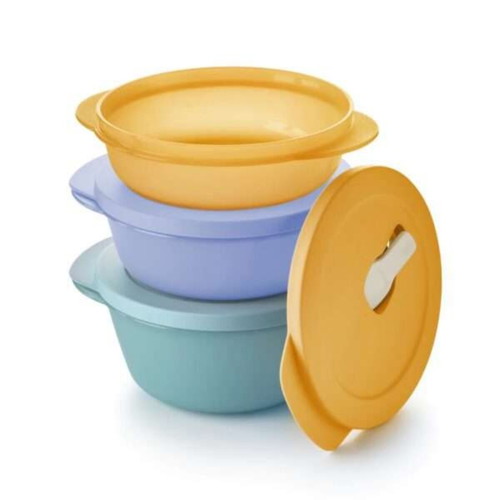 Tupperware CrystalWave set of 3 airtight microwave bowls, 400ml 600ml 800ml