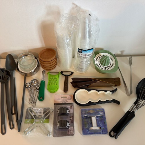 Kitchen and household items like new, assorted accessories