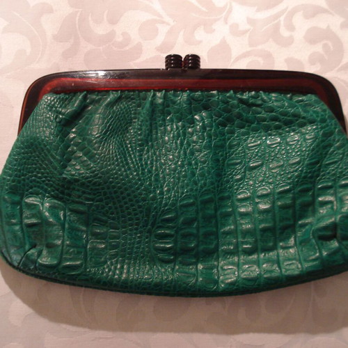 Women's leather clutch used, green