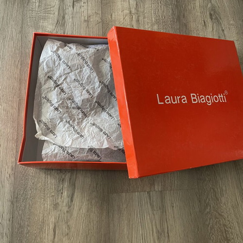 Laura Biagiotti leather platform sandals used, beige with straw detail