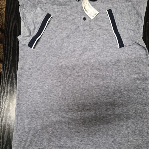 Short-sleeve blue shirt with label, gray, size M, cotton