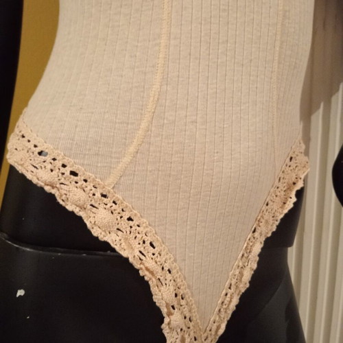 Vintage cotton lace bodysuit M/L, new, grey and beige