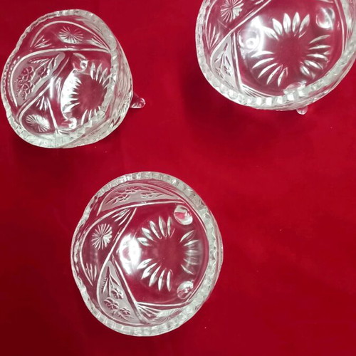 Crystal fondue bowls new, set of 3 with legs