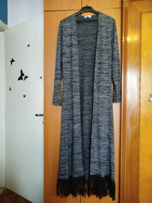 Long cardigan with fringes like new, black and gray