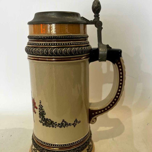 Budweiser German ceramic beer stein with pewter lid
