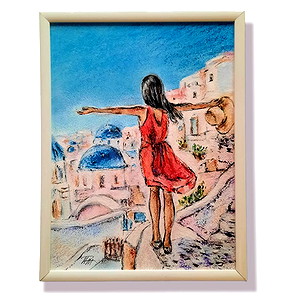Πινακας Ζωγραφικής Σαντορίνη 15×21 εκ. Oil pastel