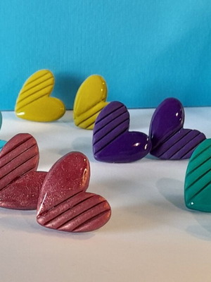 Handmade heart earrings new, multicolor polymer clay
