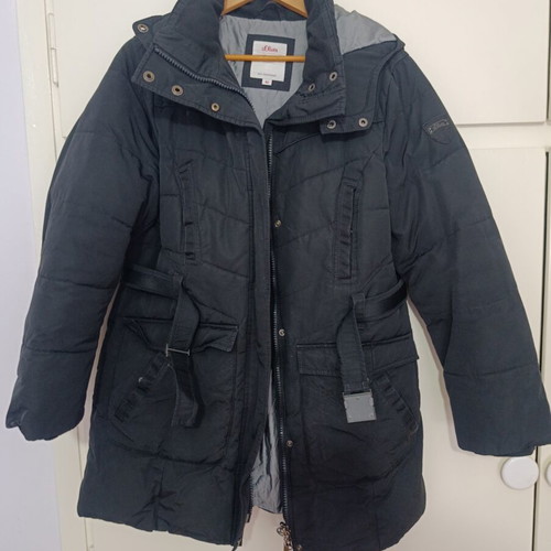 S.Oliver women's winter jacket used, black with detachable hood and belt, size XL