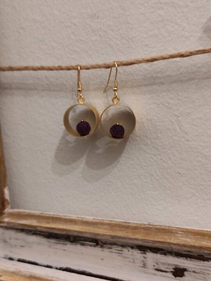 Earrings with purple lava stones new, gold plated
