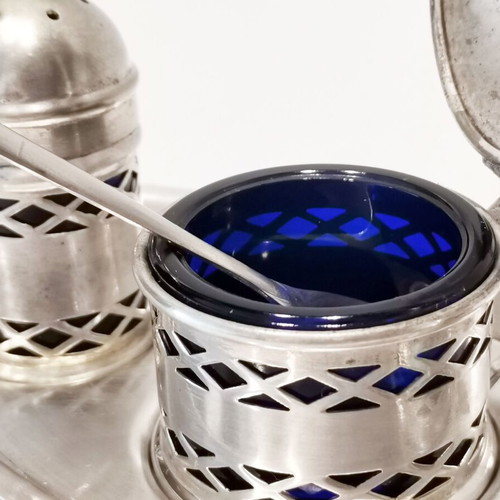 English vintage three-piece salt and pepper set used, silver-plated