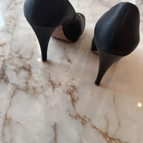 Sagiakos black peep-toe pumps satin look size 38 like new