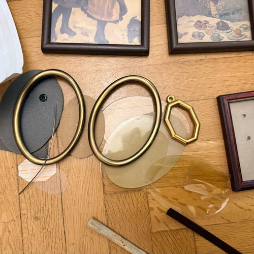 Vintage frame set used with materials for artists