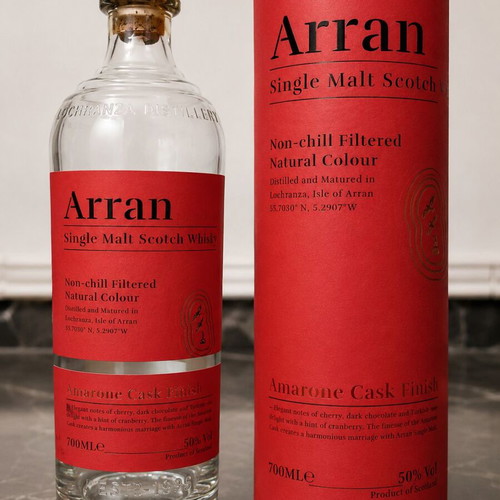 Arran Single Malt Scotch Whisky Amarone Cask Finish empty collectible bottle with original case