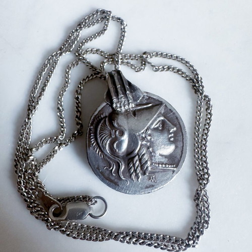 Vintage Greek silver 925 Athena & Nike pendant with chain