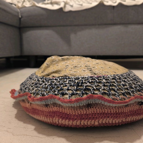 Set of 2 handmade knitted pillows used, traditional with wear