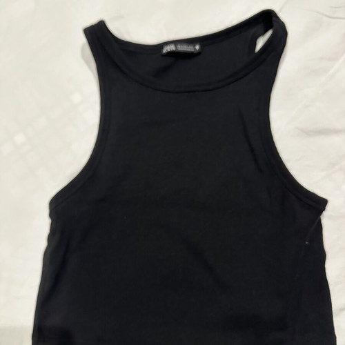 Zara black ribbed sleeveless crop top with crew neck