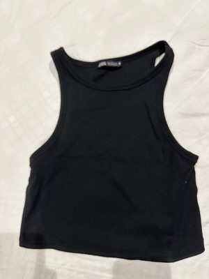 Zara black ribbed sleeveless crop top with crew neck