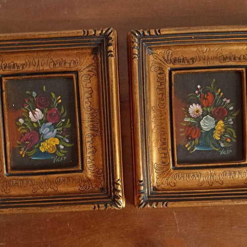 Antique oil paintings 17x15 cm, set of 2