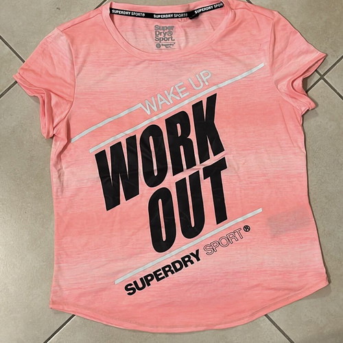 Superdry Sport T-shirt, pink melange, size S, Wake Up Work Out print