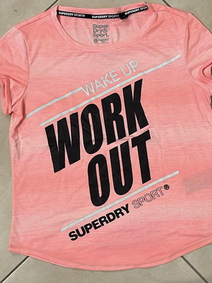 Superdry Sport T-shirt, pink melange, size S, Wake Up Work Out print