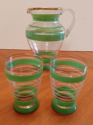Borske Sklo Bohemia Serving Set, vintage 1960s emerald green