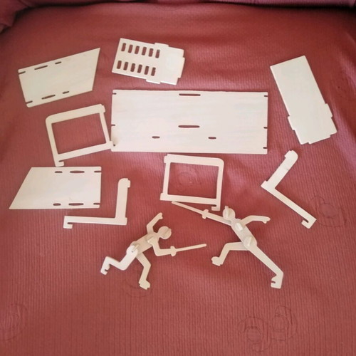 3D wooden puzzle pencil holder with fencing theme like new