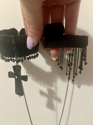 Black suede-style double bracelet with chain hand jewelry
