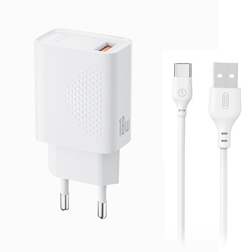 XO L159 Universal USB-A Charger 18W with Detachable USB Type-C Cable White
