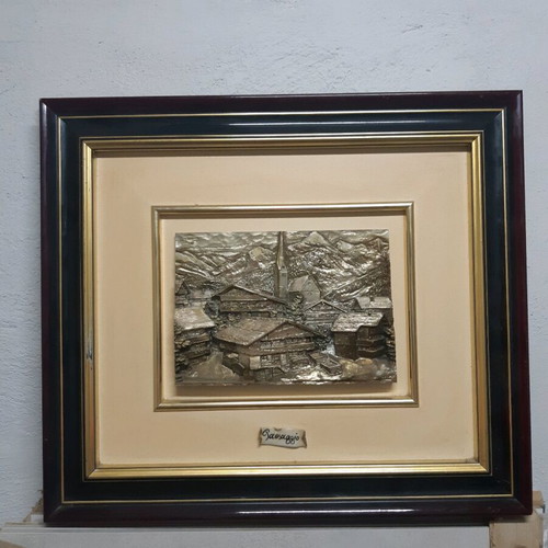 Silver 925 landscape painting large collectible with label