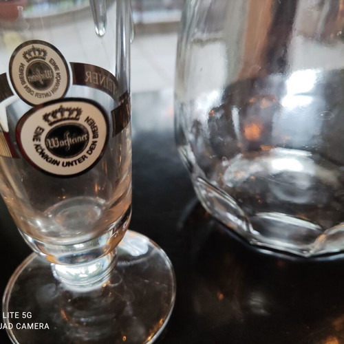 Pitcher and 4 beer glasses like new, set