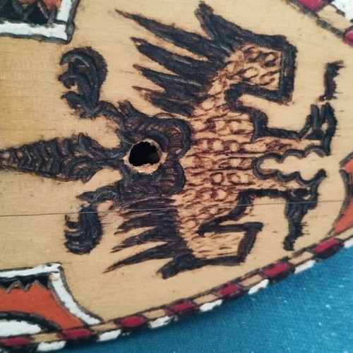 Çifteli used Albanian traditional musical instrument with decorative double-headed eagle