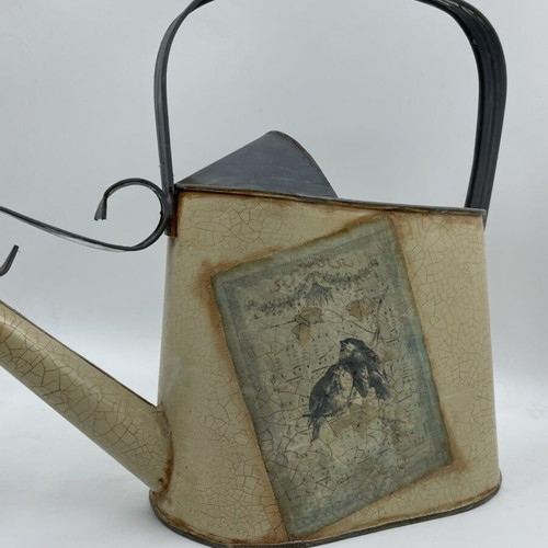 Metal decorative watering can new, handmade with acrylic paint