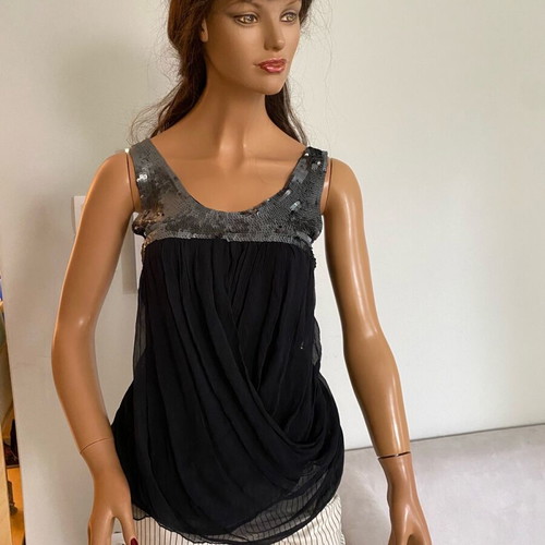 Toi&Moi blouse with sequins silk like new, black, size S