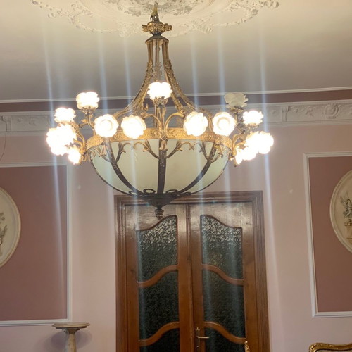 Bronze lamps with glass like new, set of 6 pieces