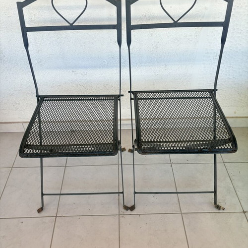 Folding metal outdoor chairs set of 2 used with mesh
