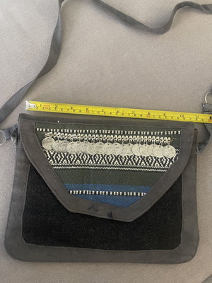 Woven fabric crossbody bag with coins like new, black