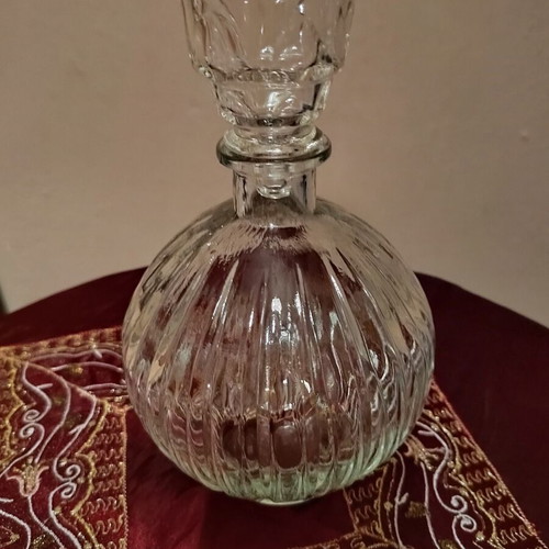 Vintage Glass Carafe with Ribbed Design like new