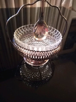 Διακοσμητικό Vintage Mayell Queen Anne Silver Plated Jam Dish με κουτάλι μεταχειρισμένο
