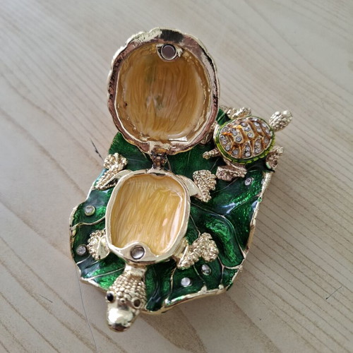 Turtle Jewelry Box decorated with enamel and crystals like new
