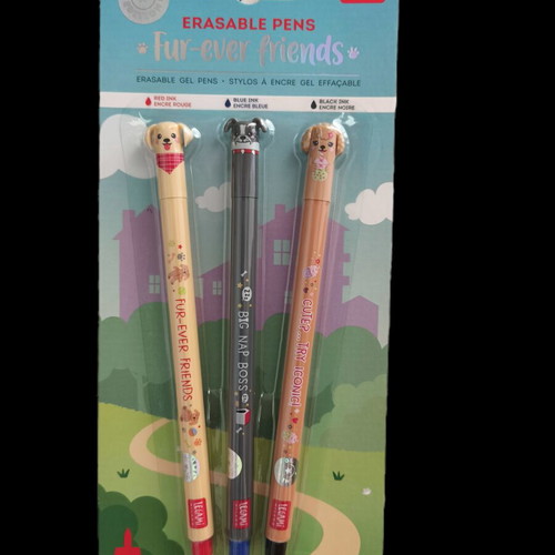 Legami gel pens set used with dog designs, red blue black ink