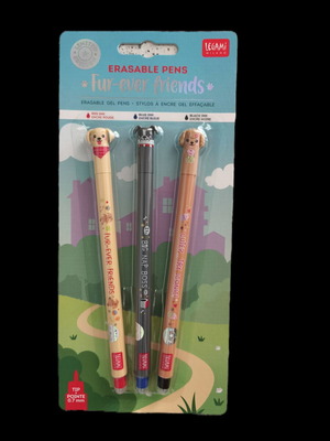 Legami gel pens set used with dog designs, red blue black ink