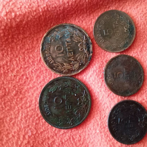 Coins 5 and 10 lepta used, lot of 5 pieces