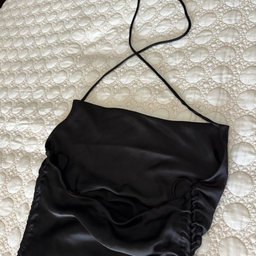 bershka black silk dress Black satin maxi dress from bershka. Size xs