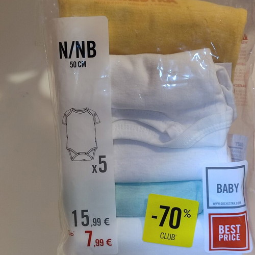 Orchestra baby bodysuits pack of 5, newborn 50 cm, assorted colors
